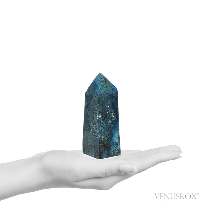Shattuckite with Malachite Polished Point from the Democratic Republic of Congo | Venusrox