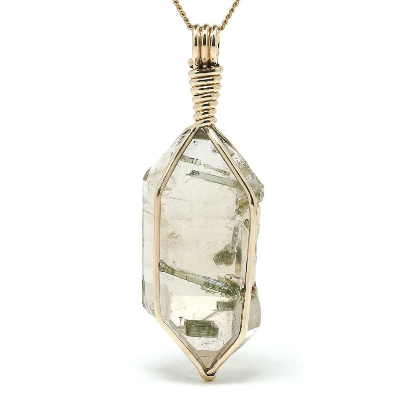 Smoky Quartz with Green Tourmaline Natural Double Terminated Point Pendant from Brazil | Venusrox