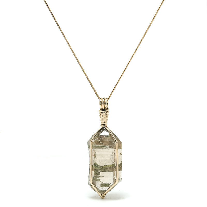 Smoky Quartz with Green Tourmaline Natural Double Terminated Point Pendant from Brazil | Venusrox