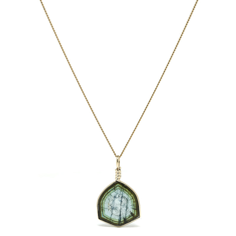 Green & Blue Tourmaline Polished Slice Pendant from Namibia | Venusrox