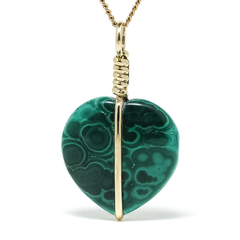 Malachite Polished Crystal Pendant with 9Kt Gold | Venusrox