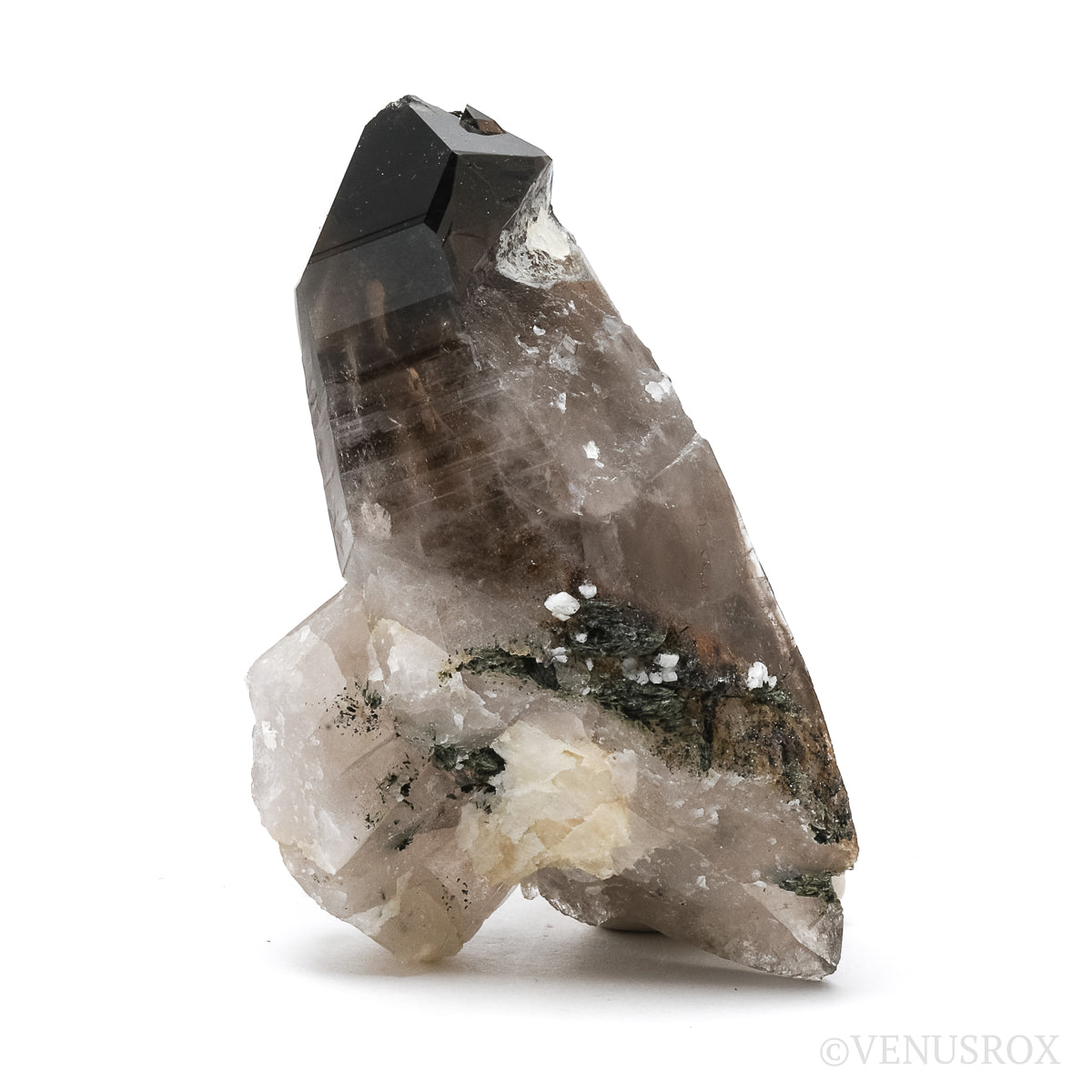 Smoky Quartz with Aegirine & Feldspar Natural Point from Mount Malosa, Zomba District, Malawi | Venusrox