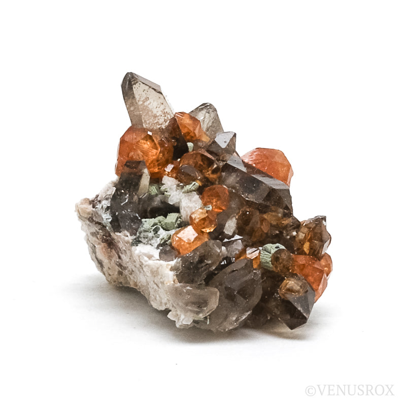 Spessartine Garnet with Smoky Quartz and Orthoclase Natural Cluster from Wushan Spessartine Mine, Tongbei, Yunxiao Co., Zhangzhou Prefecture, Fujian Province, China | Venusrox