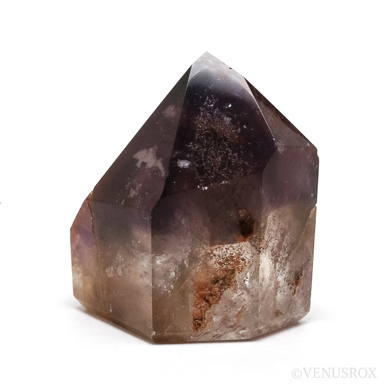 Amethyst with Citrine & Hematite Phantoms in Clear Quartz Polished Point from Cristalina, Goiás, Brazil | Venusrox