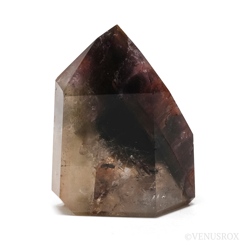 Amethyst with Citrine & Hematite Phantoms in Clear Quartz Polished Point from Cristalina, Goiás, Brazil | Venusrox