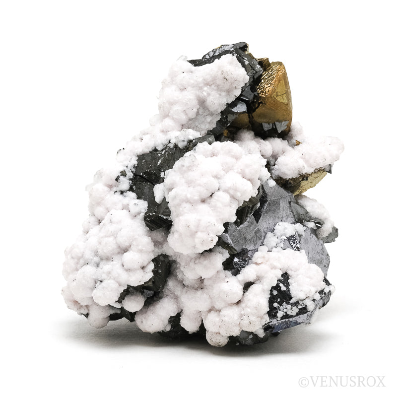 Calcite on Chalcopyrite & Galena Natural Cluster from the Huanzala Mine, Huallanca District, Dos de Mayo Province, Huánuco Department, Peru | Venusrox
