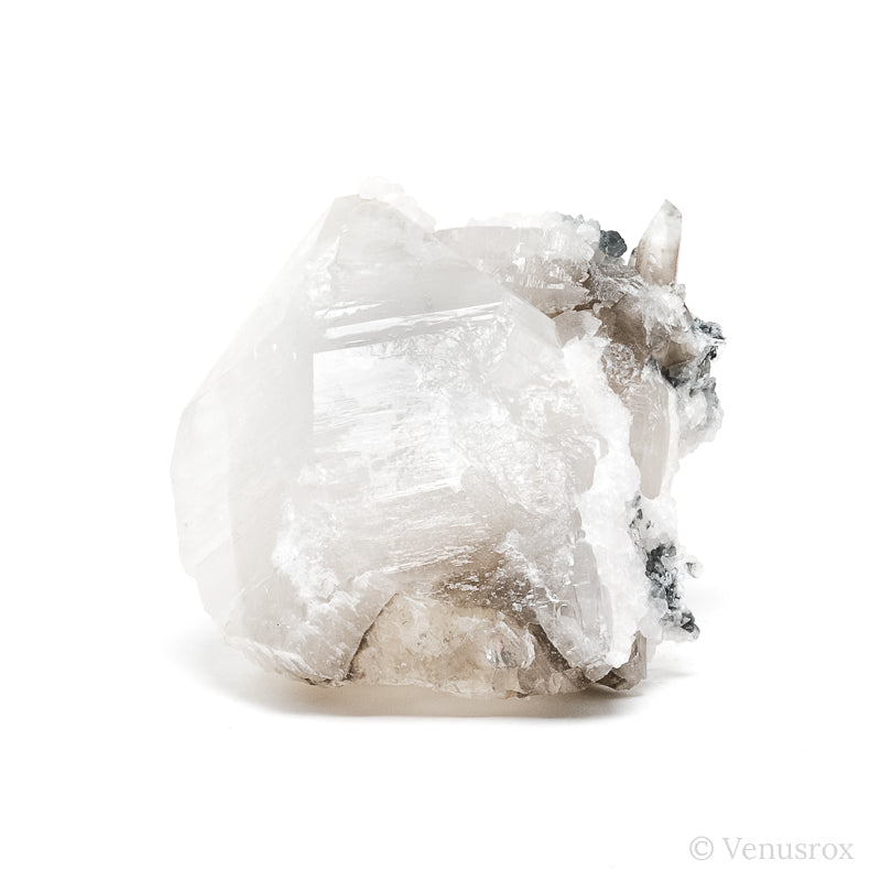 Calcite & Boulangerite on Clear/Smoky Quartz Natural Cluster from the Trepča Mining Complex, Trepča Valley, Kosovska Mitrovica, Kosovska Mitrovica District, Kosovo | Venusrox