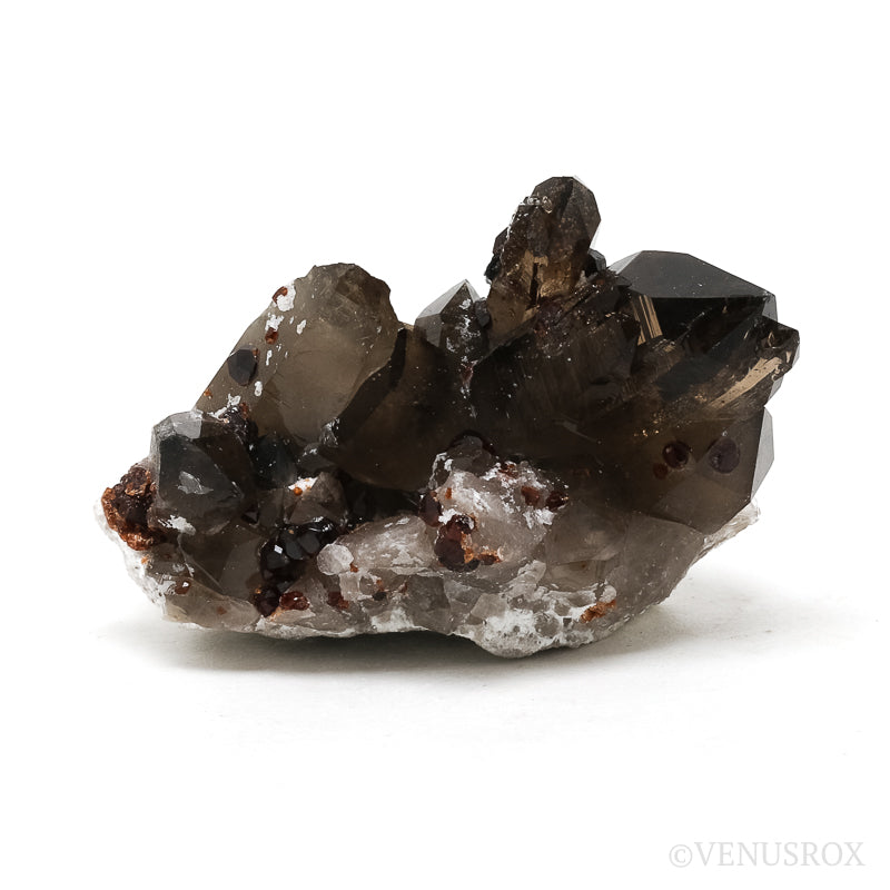 Spessartine Garnet with Smoky Quartz and Orthoclase Natural Cluster from Wushan Spessartine Mine, Tongbei, Yunxiao Co., Zhangzhou Prefecture, Fujian Province, China | Venusrox