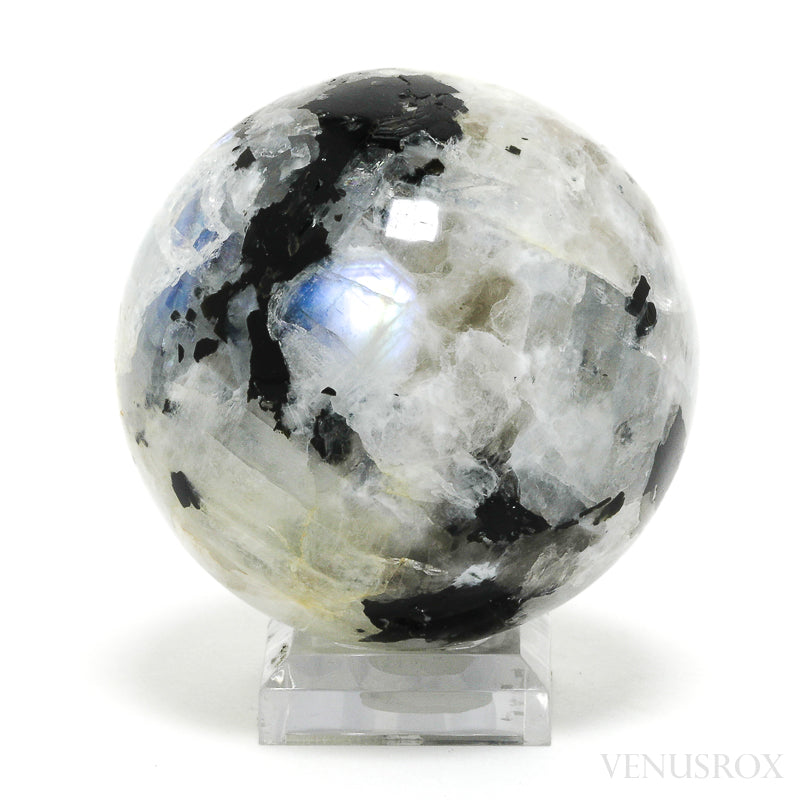 An exquisite Rainbow Moonstone with Black Tourmaline Polished Sphere from India | Venusrox