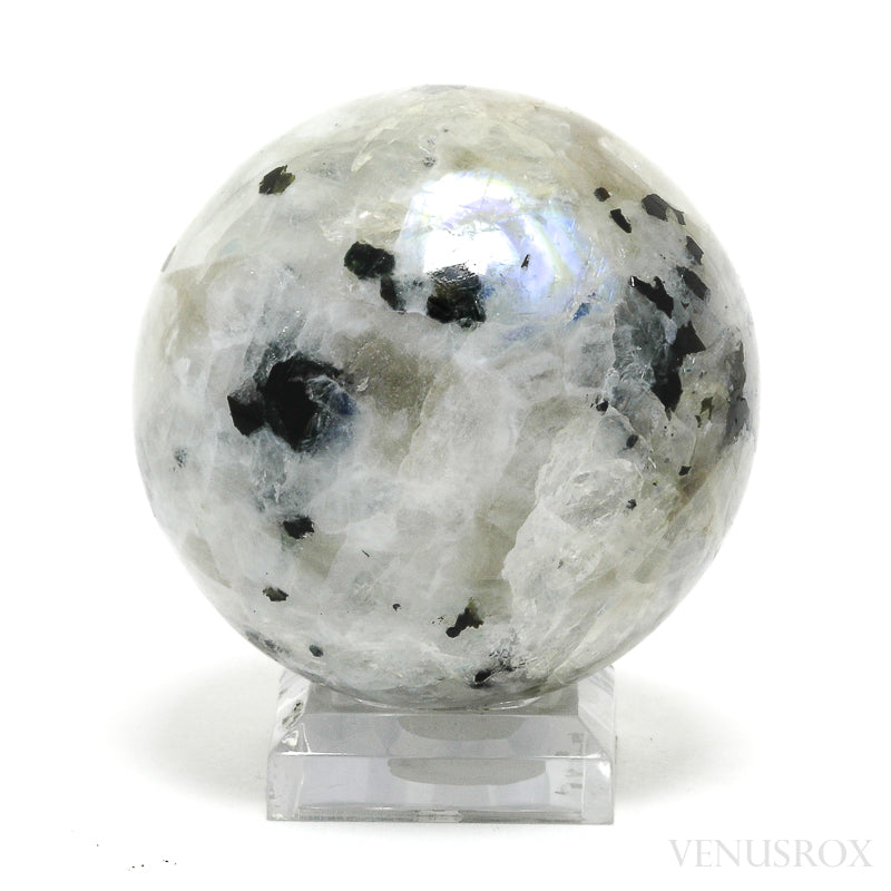 An exquisite Rainbow Moonstone with Black Tourmaline Polished Sphere from India | Venusrox, the UK's Premier Crystal Showroom