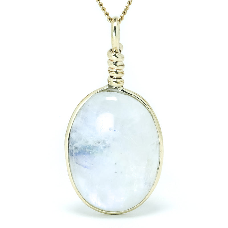 Rainbow Moonstone with Black Tourmaline Polished Crystal Pendant from India | Venusrox