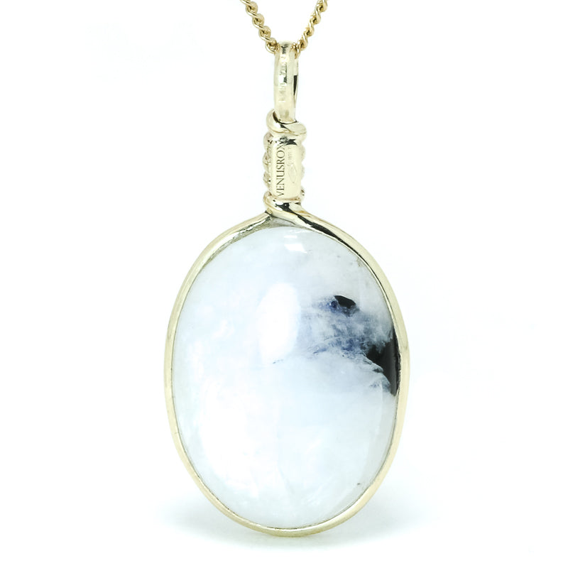 Rainbow Moonstone with Black Tourmaline Polished Crystal Pendant from India | Venusrox