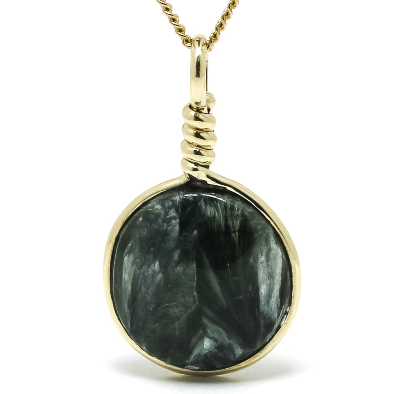 Seraphinite Polished Crystal Pendant from the Korshunovskoye Iron Scary Deposit, Irkutskaya Oblast, Siberia, Russia | Venusrox