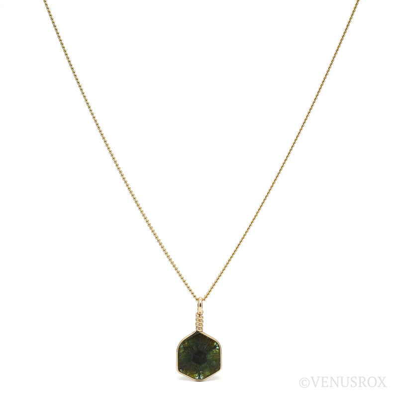 Green Trapiche Tourmaline Part Polished/Part Natural Slice Pendant from Zambia | Venusrox