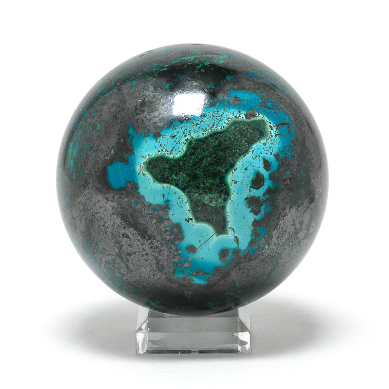 Chrysocolla with Cuprite & Malachite Polished Sphere from the Democratic Republic of Congo | Venusrox