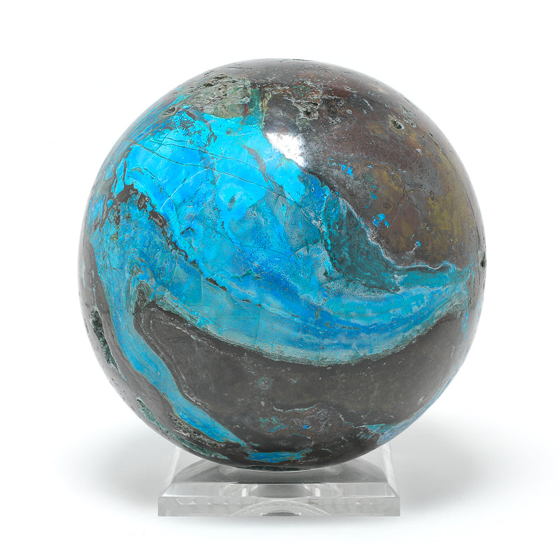 Chrysocolla with Quartz & Matrix Polished Sphere from Peru | Venusrox