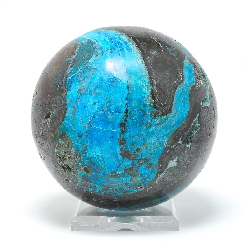 Chrysocolla with Quartz & Matrix Polished Sphere from Peru | Venusrox