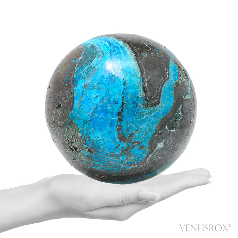 Chrysocolla with Quartz & Matrix Polished Sphere from Peru | Venusrox