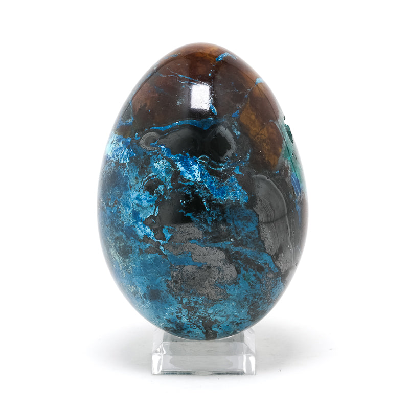 Dioptase with Shattuckite & Matrix Polished Egg from the Democratic Republic of Congo | Venusrox