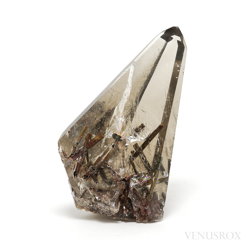 Smoky Quartz with Green & Red Epidote Part Polished/Part Natural Point from Brazil | Venusrox