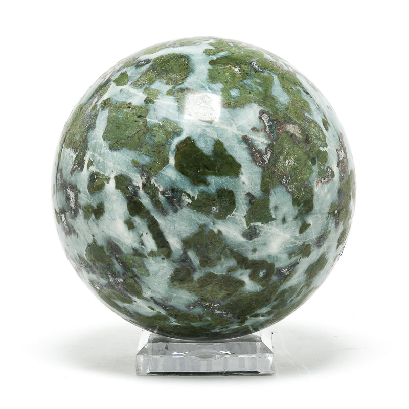 Smaragdite in Talc Polished Sphere from the Allalin Glacier, Valais, Switzerland | Venusrox