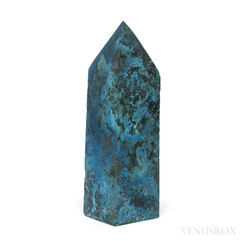 Shattuckite with Malachite Polished Point from the Democratic Republic of Congo | Venusrox