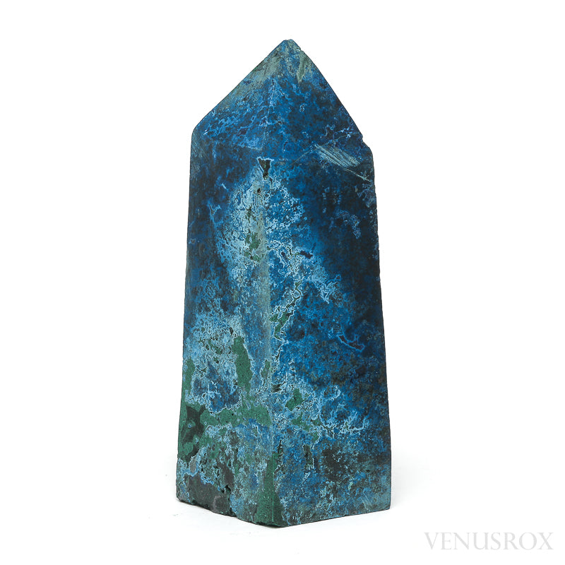 Shattuckite with Malachite Polished Point from the Democratic Republic of Congo | Venusrox