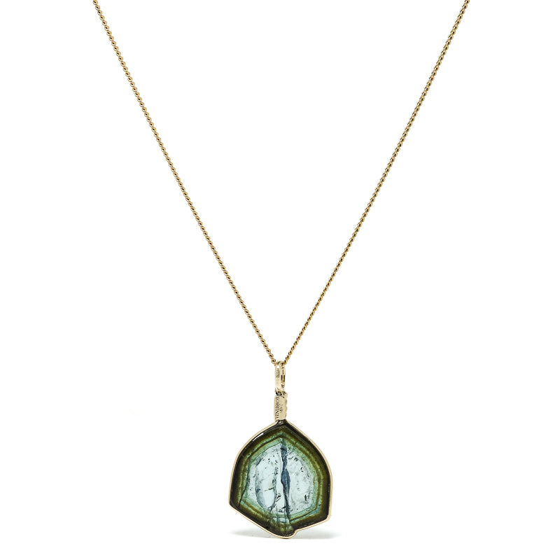 Green & Blue Tourmaline Polished Slice Pendant from Namibia | Venusrox