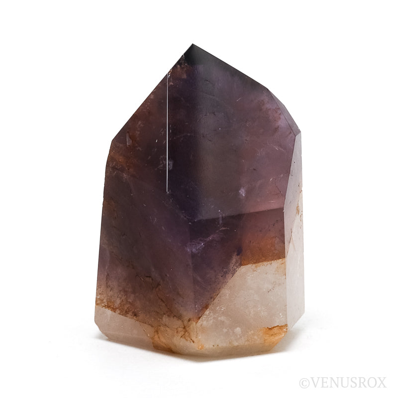 Amethyst with Hematite Phantom in Clear Quartz Polished Point from Cristalina, Goiás, Brazil | Venusrox