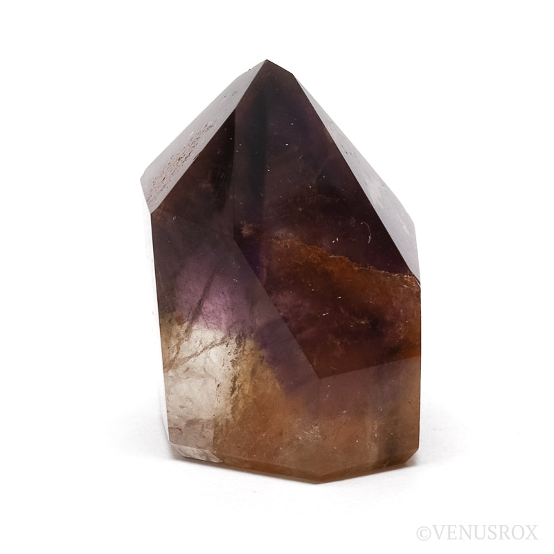 Amethyst with Citrine & Hematite Phantoms in Clear Quartz Polished Point from Cristalina, Goiás, Brazil | Venusrox