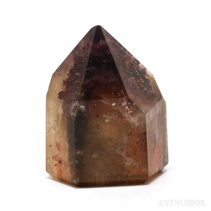 Amethyst with Citrine & Hematite Phantoms in Clear Quartz Polished Point from Cristalina, Goiás, Brazil | Venusrox