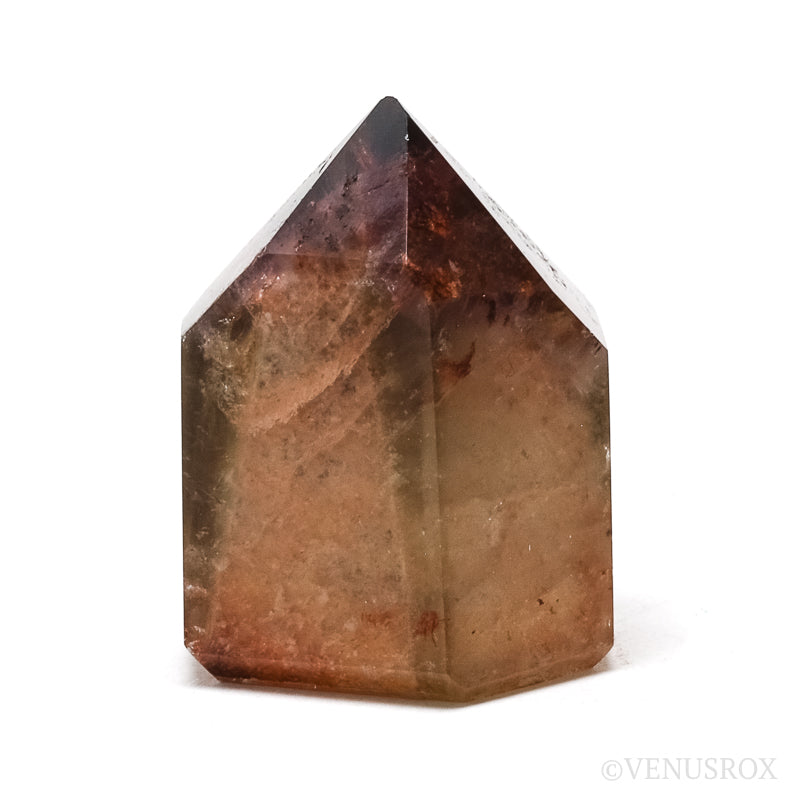 Amethyst with Citrine & Hematite Phantoms in Clear Quartz Polished Point from Cristalina, Goiás, Brazil | Venusrox
