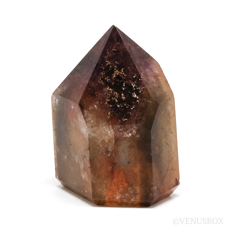 Amethyst with Citrine & Hematite Phantoms in Clear Quartz Polished Point from Cristalina, Goiás, Brazil | Venusrox