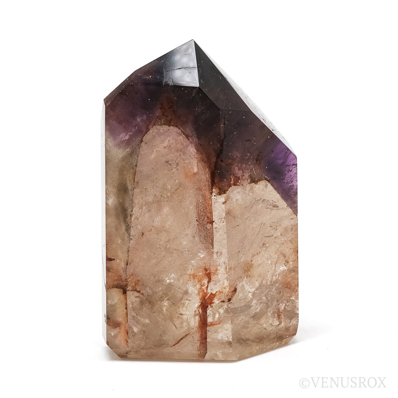 Amethyst with Citrine & Hematite Phantoms in Clear Quartz Polished Point from Cristalina, Goiás, Brazil | Venusrox