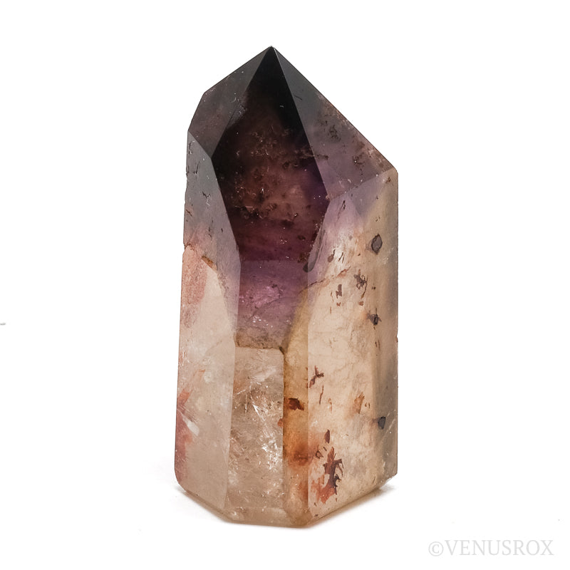 Amethyst with Citrine & Hematite Phantoms in Clear Quartz Polished Point from Cristalina, Goiás, Brazil | Venusrox