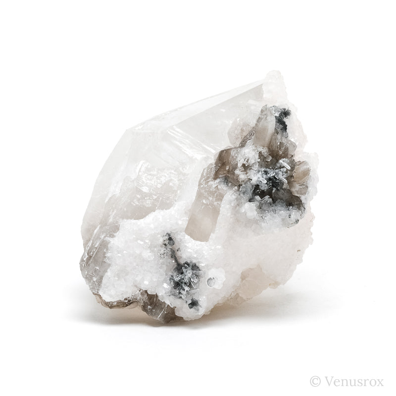 Calcite & Boulangerite on Clear/Smoky Quartz Natural Cluster from the Trepča Mining Complex, Trepča Valley, Kosovska Mitrovica, Kosovska Mitrovica District, Kosovo | Venusrox