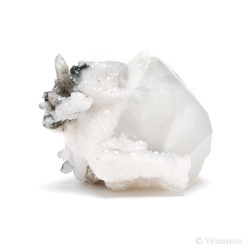 Calcite & Boulangerite on Clear/Smoky Quartz Natural Cluster from the Trepča Mining Complex, Trepča Valley, Kosovska Mitrovica, Kosovska Mitrovica District, Kosovo | Venusrox
