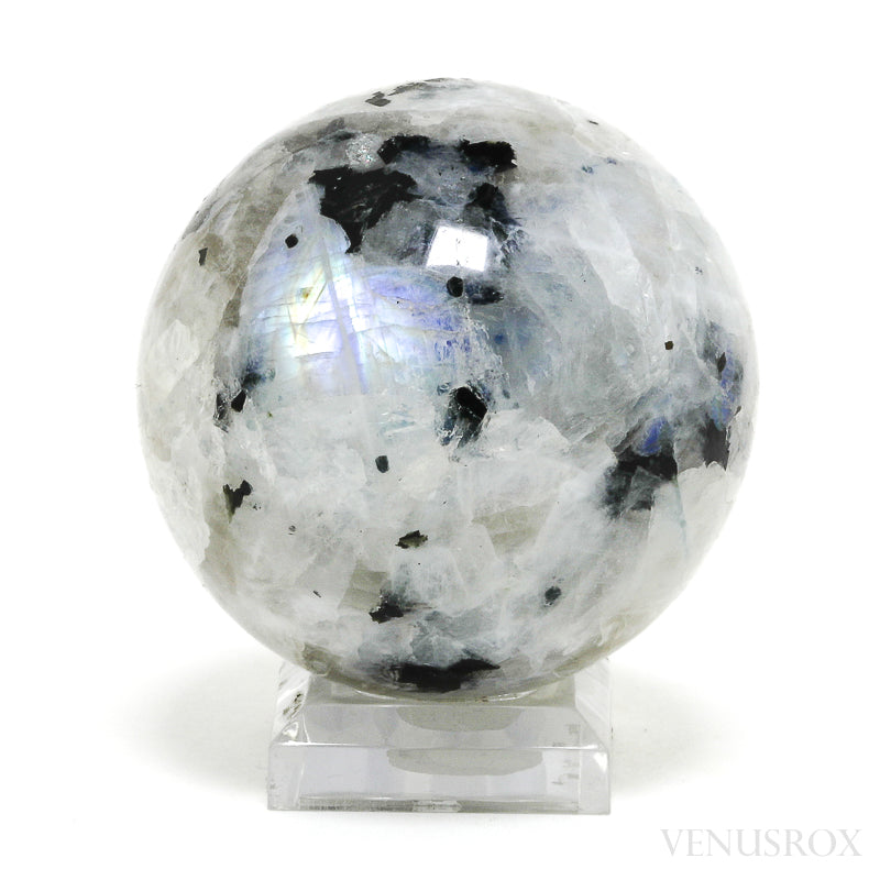 An exquisite Rainbow Moonstone with Black Tourmaline Polished Sphere from India | Venusrox, the UK's Premier Crystal Showroom