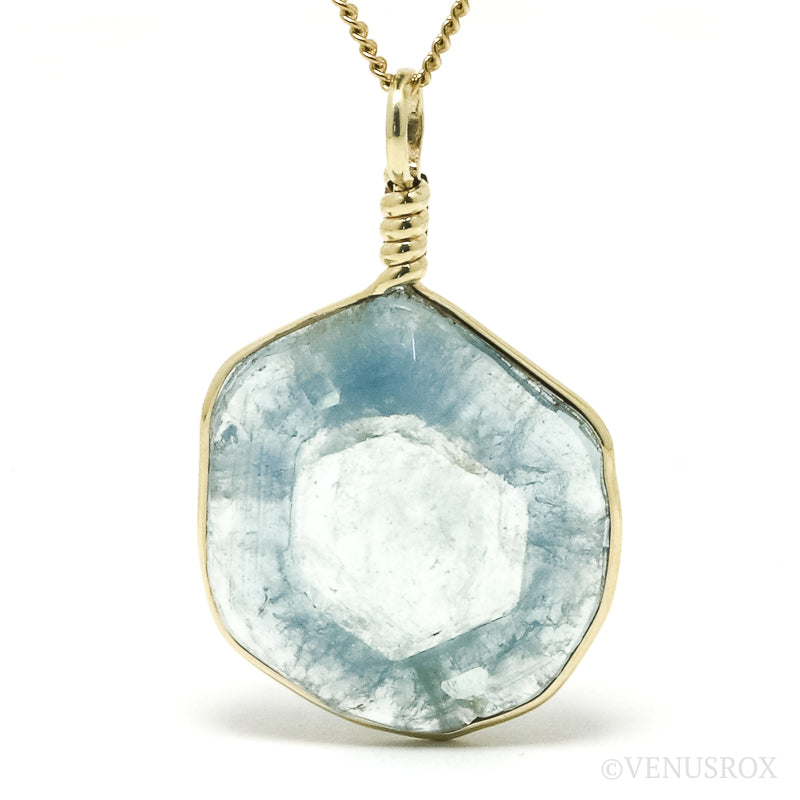 Aquamarine Polished Slice Pendant from the Chitinskaya Oblast Mine, Zabaykalski Krai, Siberia, Russia | Venusrox