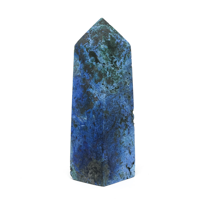 Shattuckite with Malachite & Cuprite Polished Point from the Democratic Republic of Congo | Venusrox