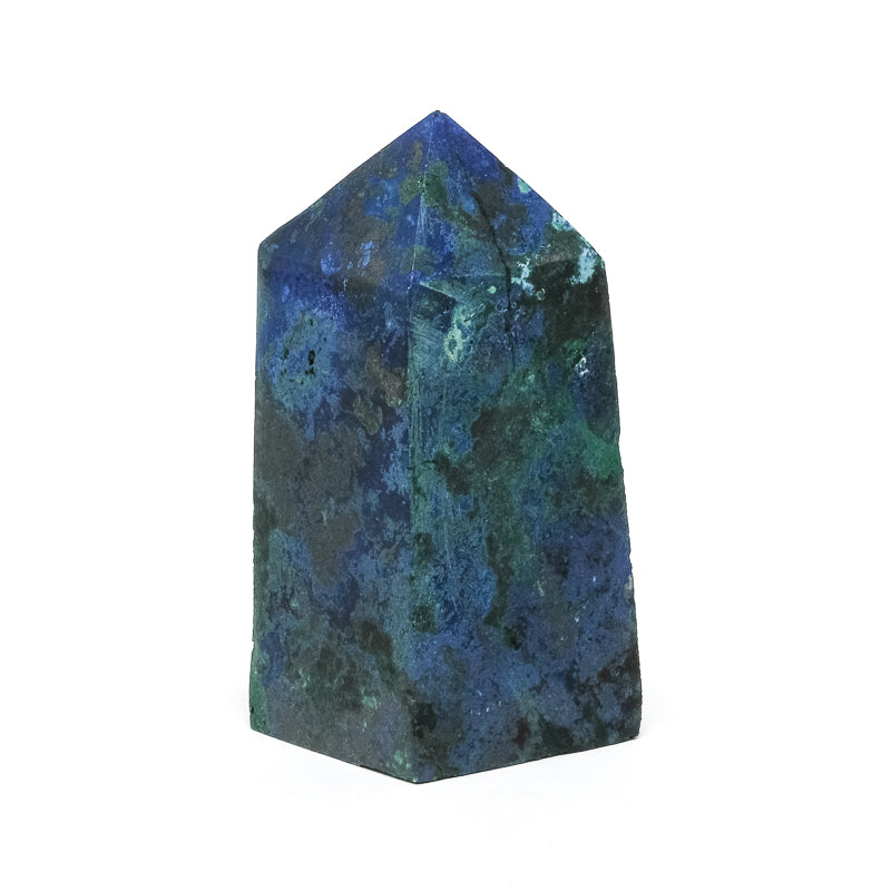 Shattuckite with Malachite & Cuprite Polished Point from the Democratic Republic of Congo | Venusrox