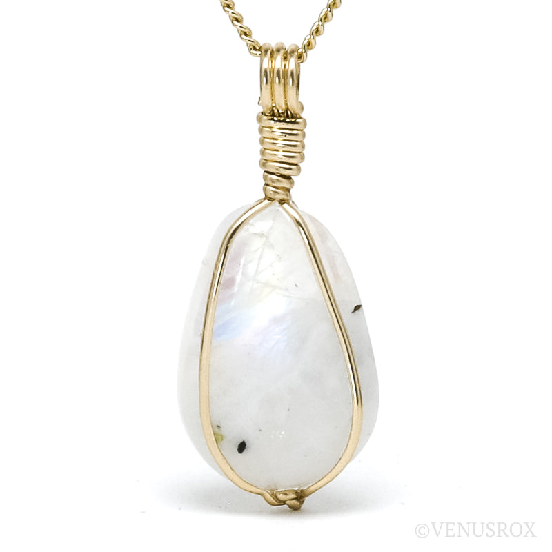 Rainbow Moonstone with Black Tourmaline Polished Crystal Pendant from India | Venusrox