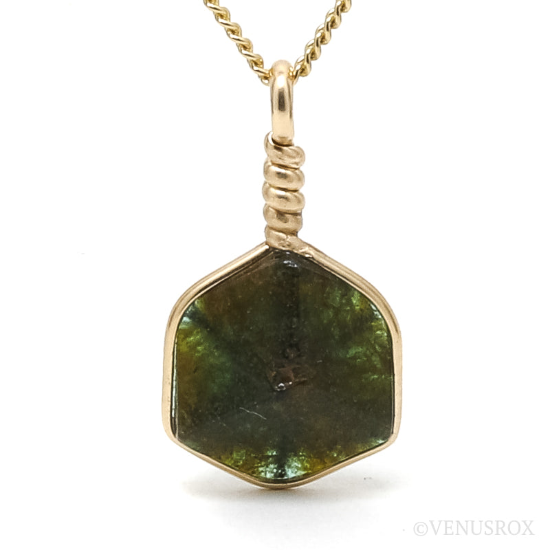 Green Trapiche Tourmaline Part Polished/Part Natural Slice Pendant from Zambia | Venusrox