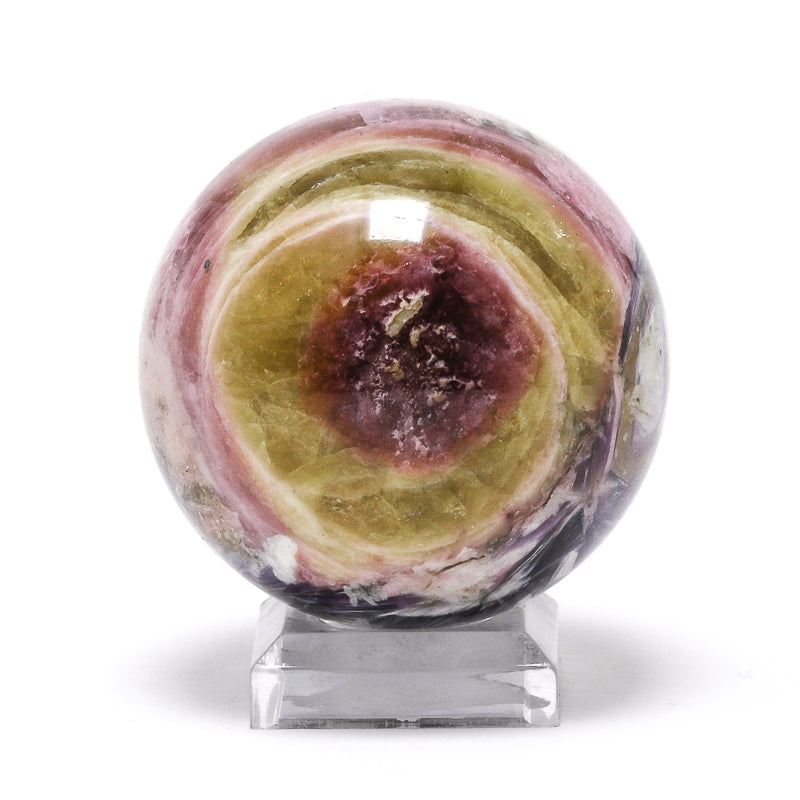 Pink & Yellow Tourmaline with Lepidolite & Albite Polished Sphere from Russia | Venusrox