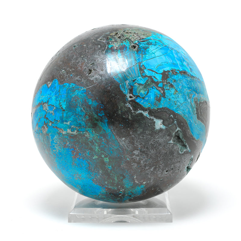 Chrysocolla with Quartz & Matrix Polished Sphere from Peru | Venusrox