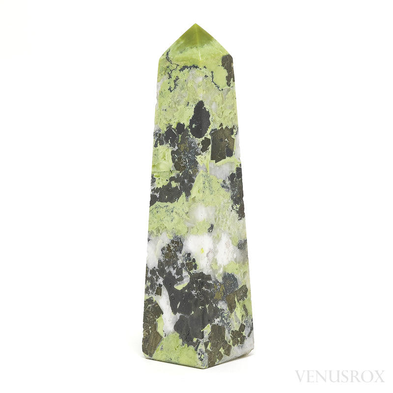 Serpentine with Pyrite Polished Point from Peru | Venusrox