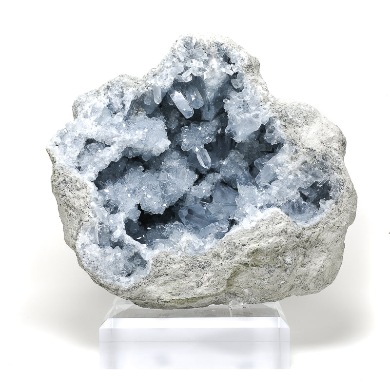 Blue Celestite on Matrix Natural Cluster mounted on a bespoke stand from Madagascar | Venusrox