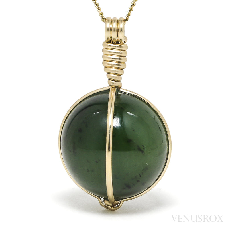 Green Nephrite Jade Polished Sphere Pendant from the Sayan Mountains, Russia | Venusrox