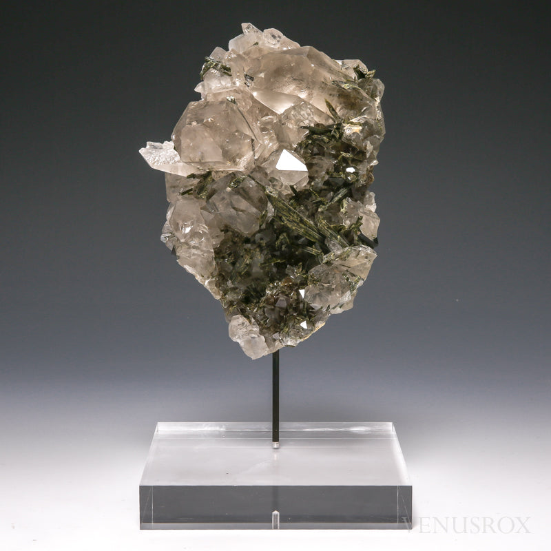 Smoky Quartz with Epidote on Matrix Natural Cluster from Brazil mounted on a bespoke stand | Venusrox