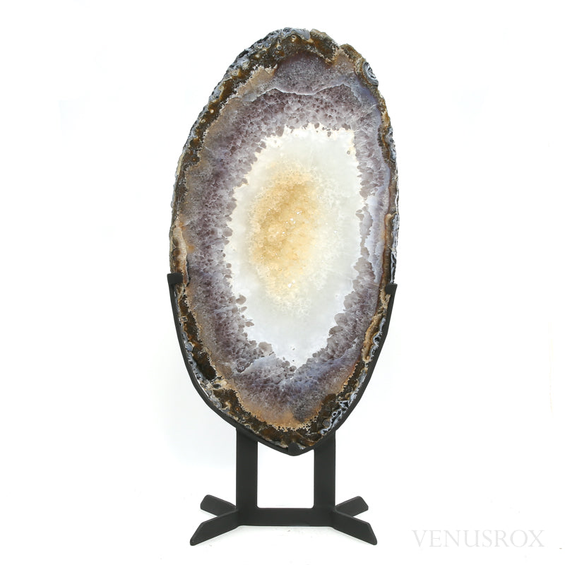 Agate with Quartz Polished Slice from Brazil mounted on a bespoke stand | Venusrox
